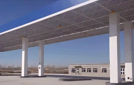 陇南钢结构加油站罩棚_螺栓球网架_挑檐_形象柱！